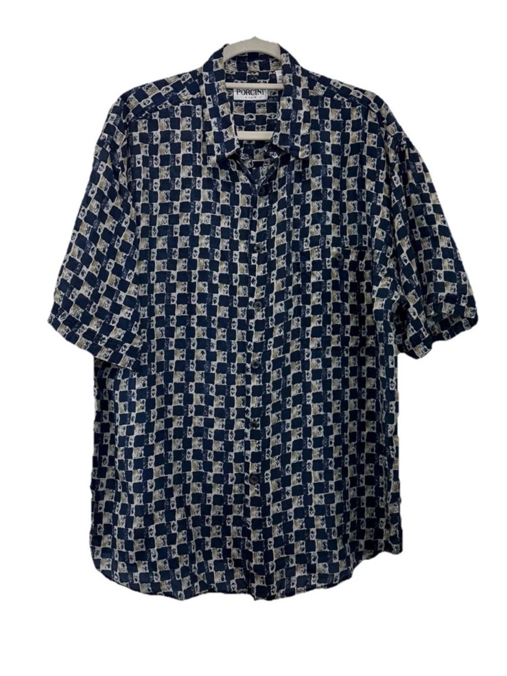 Orciani Navy and White Short-Sleeve Geometric Print Shirt